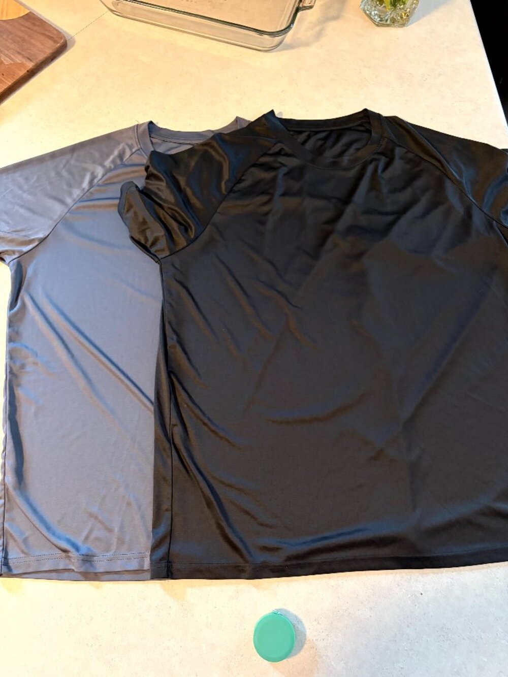 Two New Men's size Large T-shirts 100% Polyester Black Grey Lightweight Tagless